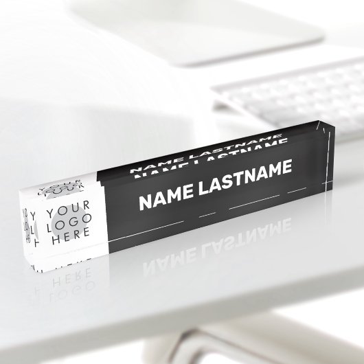 Porte-nom Pour Bureau Logo éditable Moderne Noir Blanc Gras Simple