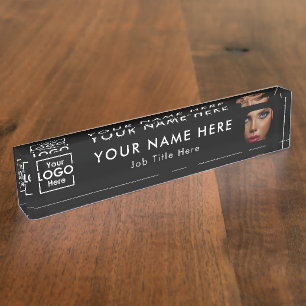 Porte-nom Pour Bureau Logo et photo Black Business moderne