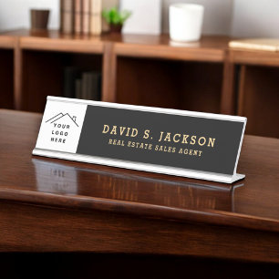 Porte-nom Pour Bureau Logo Executive Black Gold Professionnel