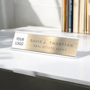 Porte-nom Pour Bureau Logo Executive Gold Professional personnalisé
