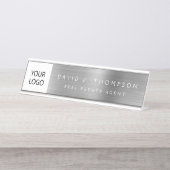 Porte-nom Pour Bureau Logo Executive Silver Professional (Devant)