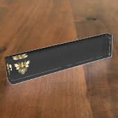 Porte-nom Pour Bureau Logo Faux Gold Foil Bee Polygonal sur Noir (Taille)