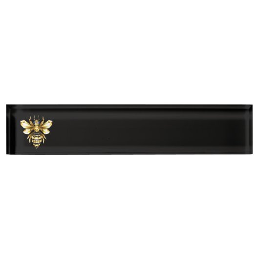 Porte-nom Pour Bureau Logo Faux Gold Foil Bee Polygonal sur Noir (Devant)