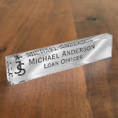 Porte-nom Pour Bureau Logo Moderne Elégant Faux Silver Monogram (Taille)