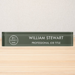 Porte-nom Pour Bureau Logo Moderne Forêt Vert Personnel Employé Minimali