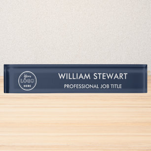 Porte-nom Pour Bureau Logo moderne Marine Blue Employé personnel minimal