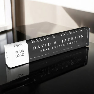 Porte-nom Pour Bureau Logo personnalisé Black Elegant Professionnel
