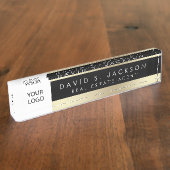 Porte-nom Pour Bureau Logo personnalisé Black Gold Elegant Professionnel (Taille)