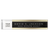 Porte-nom Pour Bureau Logo personnalisé Black Gold Elegant Professionnel (Devant)