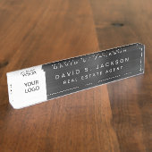 Porte-nom Pour Bureau Logo personnalisé Black Metallic Professional (Taille)