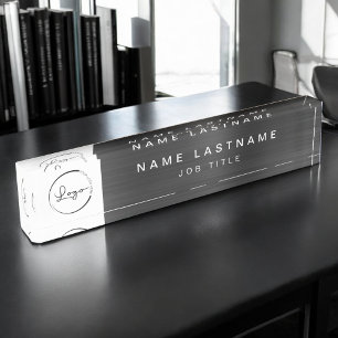 Porte-nom Pour Bureau Logo personnalisé Black Metallic Professional