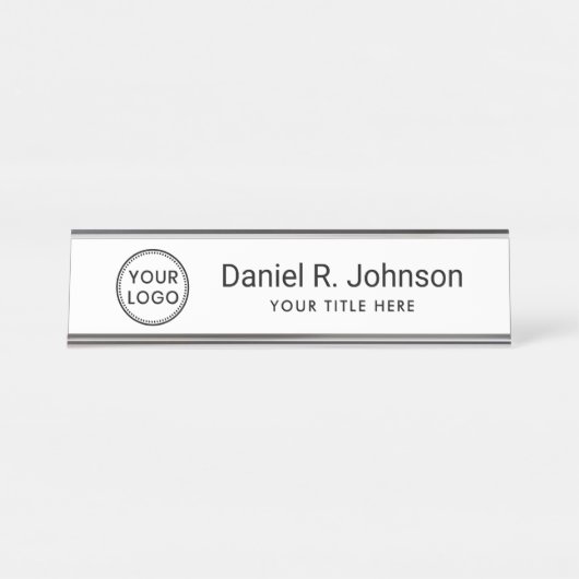 Porte-nom Pour Bureau Logo personnalisé blanc simple (Devant)
