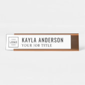 Porte-nom Pour Bureau Logo personnalisé d'employé blanc moderne (Devant)