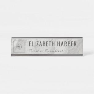 Porte-nom Pour Bureau Logo personnalisé d'entreprise en marbre blanc mod