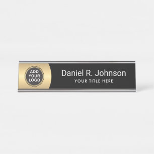 Porte-nom Pour Bureau Logo personnalisé en dégradé doré noir moderne