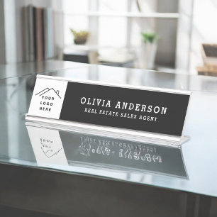 Porte-nom Pour Bureau Logo Personnalisé Executive Black Professional