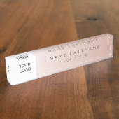 Porte-nom Pour Bureau Logo Personnalisé Executive Blush Pink Professiona (Taille)