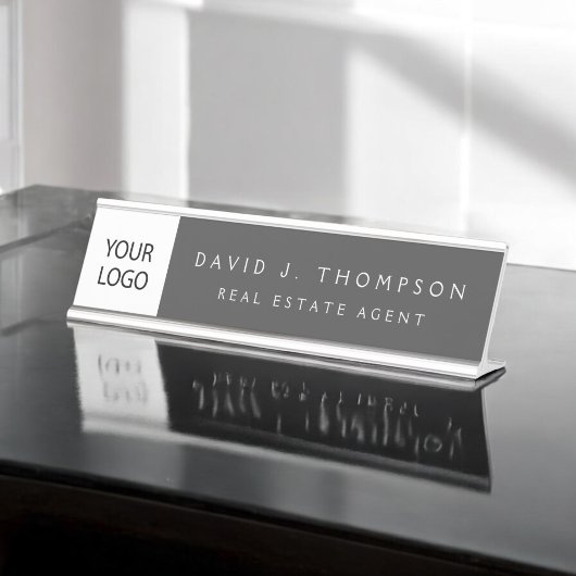 Porte-nom Pour Bureau Logo Personnalisé Executive Grey Professional
