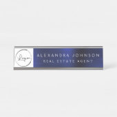 Porte-nom Pour Bureau Logo Personnalisé Executive Navy Blue Professional (Devant)