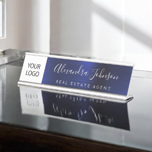 Porte-nom Pour Bureau Logo Personnalisé Executive Navy Blue Professional