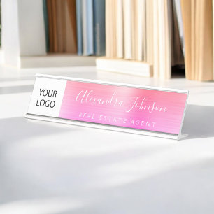 Porte-nom Pour Bureau Logo Personnalisé Executive Orange Pink Profession