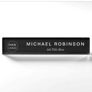 Porte-nom Pour Bureau Logo Personnalisé Executive Professional Noir