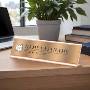 Porte-nom Pour Bureau Logo Personnalisé Faux Cuivre Classé Élégant Bronz