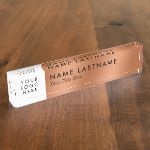 Porte-nom Pour Bureau Logo Personnalisé Faux Cuivre Élégant Minimaliste