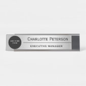 Porte-nom Pour Bureau Logo Personnalisé Luxe Silver Metal Executive (Devant)