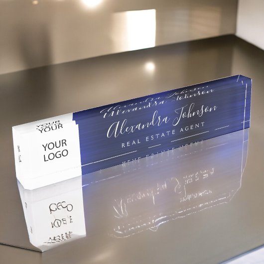 Porte-nom Pour Bureau Logo Personnalisé Marine Blue Elegant Professionne