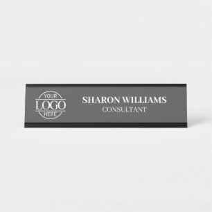 Porte-nom Pour Bureau Logo personnalisé Minimaliste Gris Foncé Profess