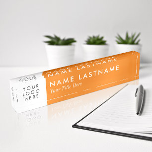 Porte-nom Pour Bureau Logo personnalisé minimaliste orange brillant