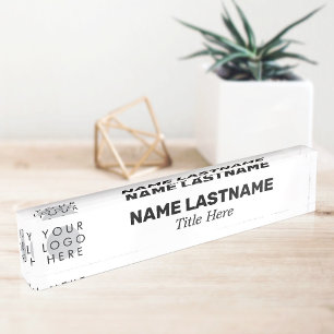 Porte-nom Pour Bureau Logo Personnalisé Modern Bold Name Titre Simple Bl