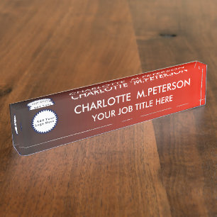 Porte-nom Pour Bureau Logo personnalisé moderne à dégradé rouge et noir