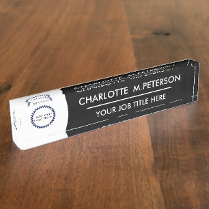 Porte-nom Pour Bureau Logo personnalisé moderne noir et blanc