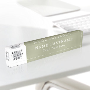 Porte-nom Pour Bureau Logo personnalisé Moderne Titre de nom Vert Sauge 