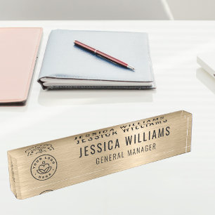 Porte-nom Pour Bureau Logo personnalisé Nom de l'employé Luxe Faux Or Br