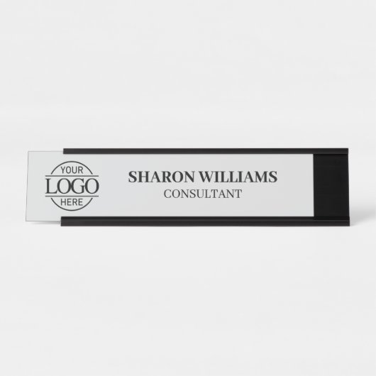 Porte-nom Pour Bureau Logo personnalisé | Professionnel Élégant gris cla (Devant)