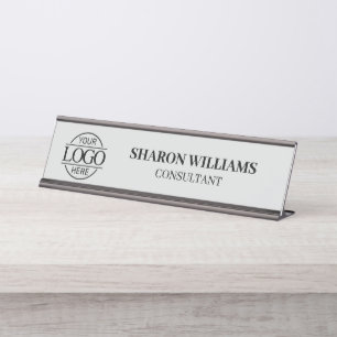 Porte-nom Pour Bureau Logo personnalisé   Professionnel Élégant gris cla