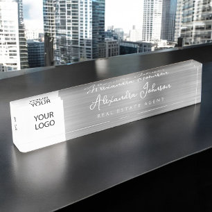 Porte-nom Pour Bureau Logo personnalisé Silver Elegant Professionnel