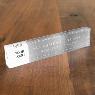 Porte-nom Pour Bureau Logo personnalisé Silver Elegant Professionnel