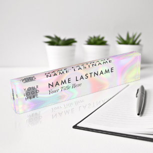 Porte-nom Pour Bureau Logo Personnalisé Style Holographique Moderne Past