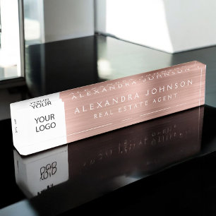 Porte-nom Pour Bureau Logo Rose Gold Rose Professionnel