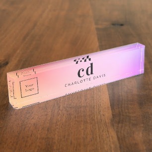 Porte-nom Pour Bureau Logo rose violet or monogramme nom entreprise