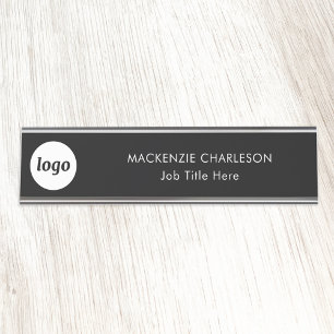 Porte-nom Pour Bureau Logo simple avec le texte personnalisé Black Busin