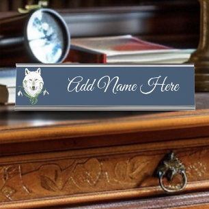 Porte-nom Pour Bureau Loup Arctique Blanc Mystique Hiver Perce-Neige Ble