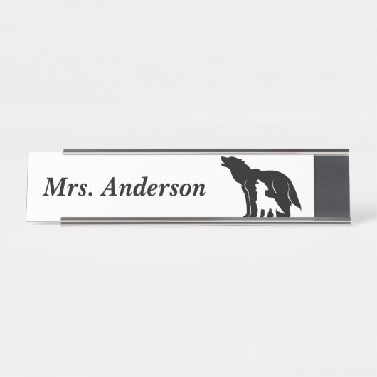 Porte-nom Pour Bureau Loups noirs et blancs (Devant)