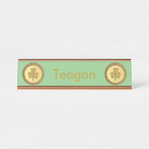 Porte-nom Pour Bureau Lucky Irish Shamrock Gold Coin personnalisé