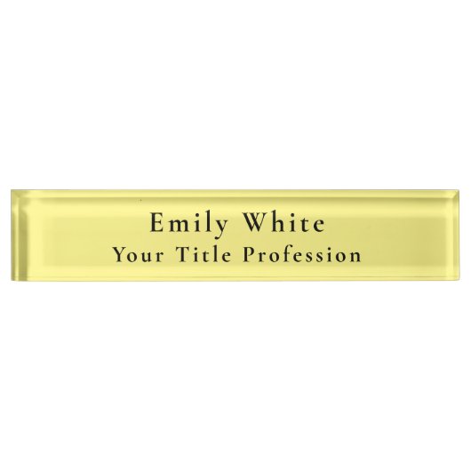 Porte-nom Pour Bureau Lumière Jaune Plaine Élégant Professionnel Moderne (Devant)