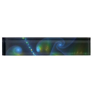 Porte-nom Pour Bureau Lumières de l'Imaginaire Abstrait Bleu Vert Jaune